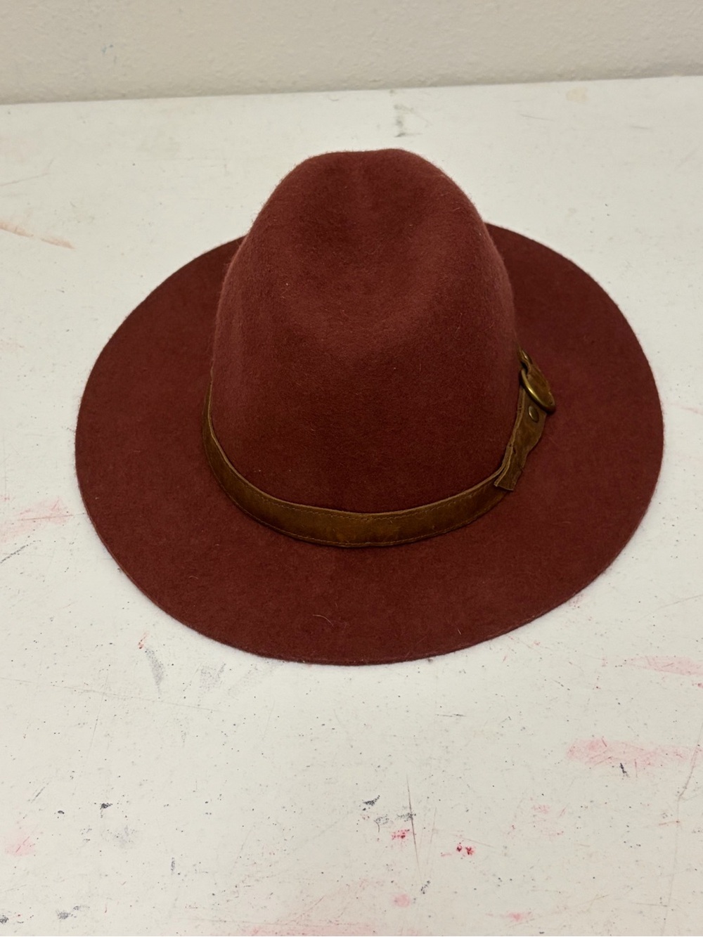 Frye Burnt Orange Wool Fedora with Leather Band vtg